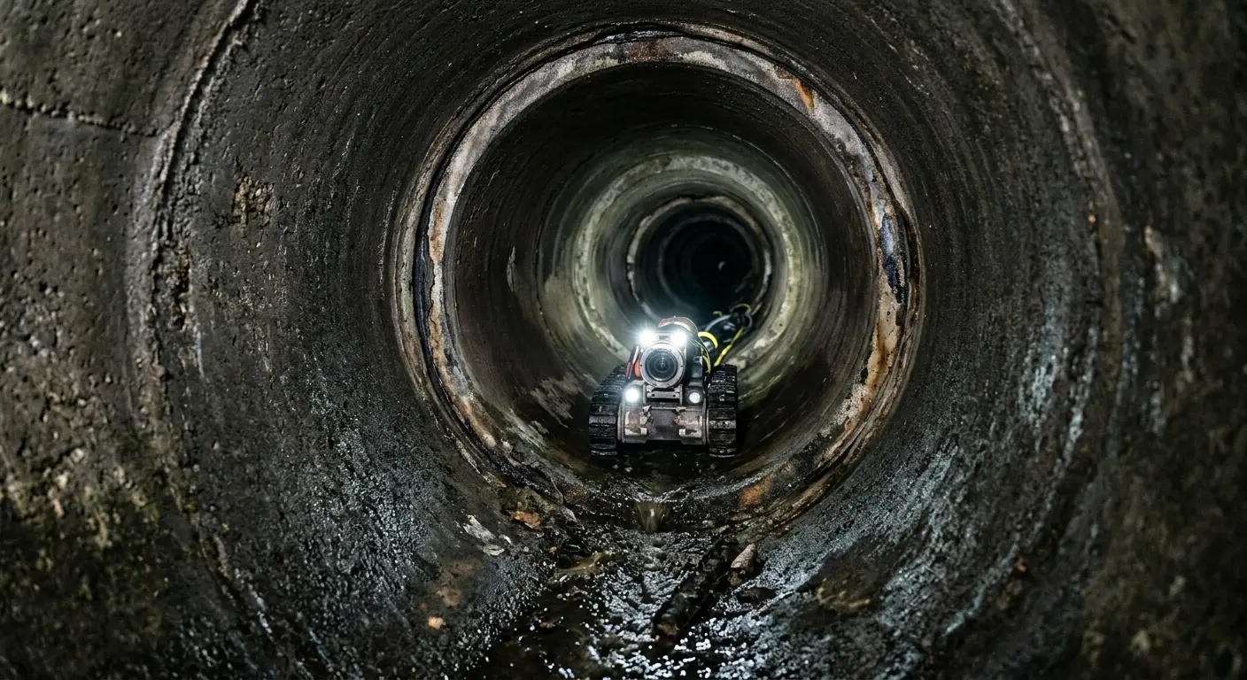 Robotic sewer camera inspecting pipe interior for Drain Snake Service in San Fernando